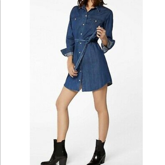 J. BRAND DENIM LONG SLEEVE BELTED SHIRT DRESS - Picture 1 of 10